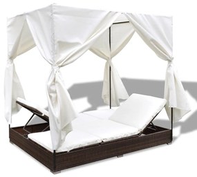 Cama de Jardim com Cortinas em Vime - Creme e Castanho