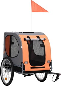 vidaXL Reboque de bicicletas para animais estimação laranja e cinzento