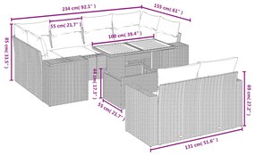 11 pcs conjunto sofás de jardim c/ almofadões vime PE bege