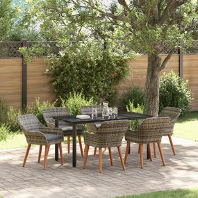 vidaXL Conjunto de Jantar de Jardim com 7 Peças em Rattan Poly Cinza