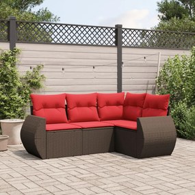 vidaXL 4 pcs conjunto sofás de jardim c/ almofadões vime PE castanho