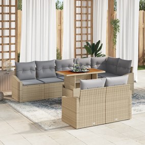 Conjunto de Sofá de Jardim de 9 Peças com Almofadas Bege Rattan Poliés