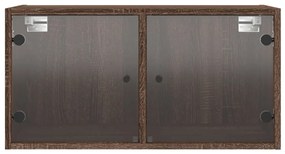 Armários de parede c/ portas vidro 2 pcs 68,5x37x35 cm castanho
