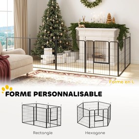 Parque para cães, recinto para cães com 6 painéis modulares e dobráveis, portátil em aço com porta 80 x 80 cinzenta