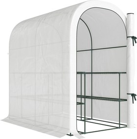 Outsunny Estufa de Jardim com Prateleiras de 2 Níveis e Porta Enrolável, em Aço e PE, 123x187x189 cm, Branco | Aosom Portugal