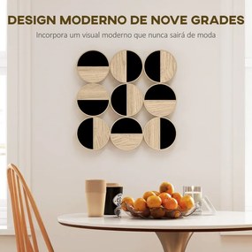 Quadro Decorativo de Parede Geométrico Decoração de Parede Moderno 3D 60x60 cm com Espelho de Plástico Preto e Madeira