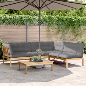 vidaXL 4 pcs móveis de paletes p/ jardim c/ almofadões acácia maciça