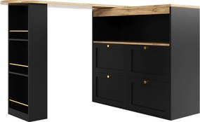 Mesa de bar giratória 360°, móvel modular em forma de L com 4 gavetas e prateleiras abertas, para sala de jantar, sala de estar, Preto