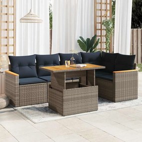 6 pcs conjunto sofás de jardim com almofadões vime cinzento
