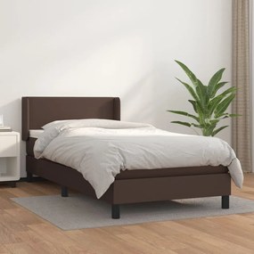 vidaXL Cama com molas/colchão 90x200 cm couro artificial castanho