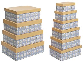 Conjunto de Caixas de Organização Empilháveis Dkd Home Decor Animais Azul Cartão (43,5 X 33,5 X 15,5 cm)