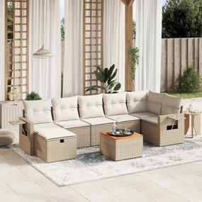 8 pcs conjunto de sofás p/ jardim com almofadões vime PE bege
