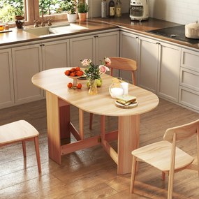 Mesa de jantar extensível em madeira 80x163x75 cm com 2 abas e bordas arredondadas  dobrável para cozinha, varanda ou jardim Natural