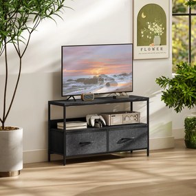 Móvel para televisor 98 x 29 x 56 cm, adequado para televisores até 47 polegadas, com 2 gavetas tecido e pés em aço, , cinzento escuro