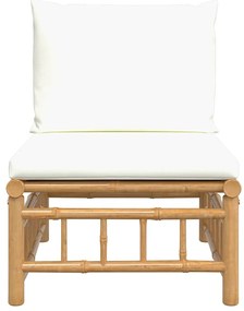 Sofá de centro de jardim bambu com almofadões branco nata