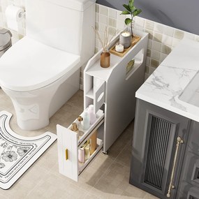 Armário de armazenamento 50 cm x 16 cm x 69 cm para casa banho estreito com gaveta deslizante Branco