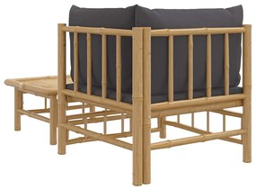 2pcs conj. lounge de jardim bambu c/ almofadões cinzento-escuro