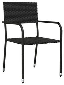 5 pcs conjunto de jantar para jardim vime PE e aço preto