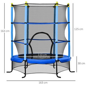 Trampolim para Crianças com Rede de Segurança e Estrutura de Aço Carga 50 kg 163x163x163 cm Azul