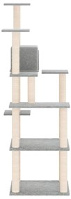 Árvore p/ gatos c/ postes arranhadores sisal 153 cm cinza-claro