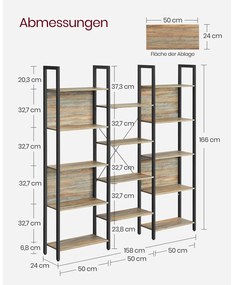 Estante com 14 prateleiras 24 x 158 x 166 cm cor de carvalho com veios azuis-preto