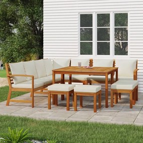 vidaXL 11 pcs conjunto de jantar p/ jardim c/ almofadões acácia maciça