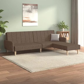 Sofá-cama de 2 lugares c/ apoio de pés tecido cinza-acastanhado