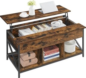 Mesa de centro 60 x 120 x (48-62) cm com altura ajustável e espaço de arrumação sob o tampo, castanho vintage-preto