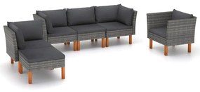 vidaXL 6 pcs conj. lounge jardim vime PE e madeira eucalipto cinzento