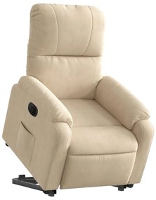 Poltrona reclinável elevatória elétrica tecido microfibra creme