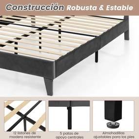 Estrutura de cama moderna com cabeceira estofada Botões de colchão Montagem fácil 200 x 140 cm Cinzento