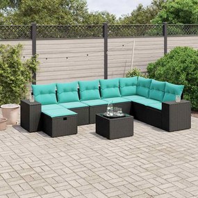 vidaXL 9 pcs conjunto de sofás p/ jardim c/ almofadões vime PE preto