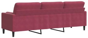 Sofá 3 lug. + almofadas decorativas 210cm veludo vermelho tinto