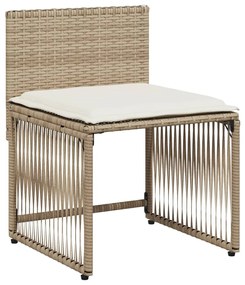 7 pcs conjunto de jantar p/ jardim com almofadões vime PE bege
