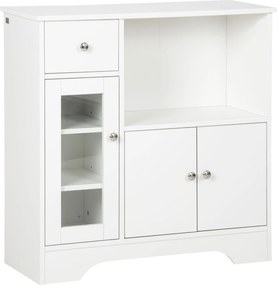 Aparador de cozinha moderno com porta de vidro, gaveta, nicho amplo e prateleiras ajustáveis 80 x 30 x 82 cm branco