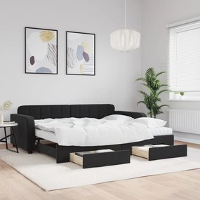 Sofá-cama com gavetão e gavetas 90x190 cm veludo preto