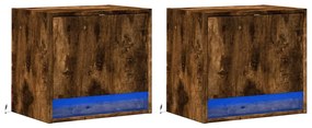 Mesas de cabeceira de parede com luzes LED 2pcs carvalho fumado