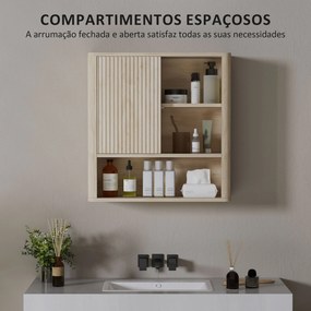 Armário de Casa de Banho de Parede com Prateleiras Ajustáveis Porta Deslizante e Compartimentos  60x20x62 cm Madeira