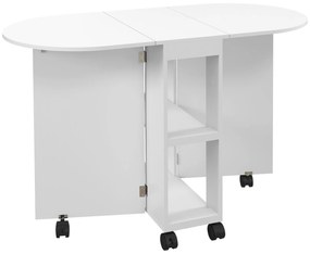 HOMCOM Mesa de jantar Dobrável Rodas Laterais Dobráveis 2 Prateleiras Abertas Estilo Moderno Funcional 120x60x77 cm Branco | Aosom Portugal