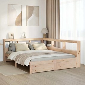 vidaXL Cama com estante sem colchão 140x190 cm pinho maciço