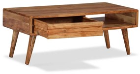 Mesa de centro madeira maciça com gaveta esculpida 100x50x40 cm
