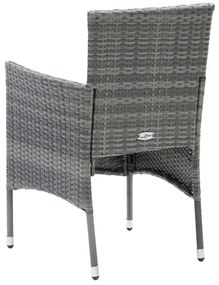 3 pcs conjunto de jantar p/ jardim c/ almofadões vime PE cinza