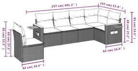 6 pcs conjunto sofás de jardim c/ almofadões vime PE preto