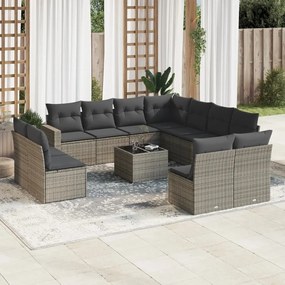 12 pcs conjunto de sofás jardim c/ almofadões vime PE cinzento