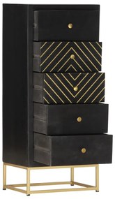 Armário gavetas 45x30x105 cm madeira mangueira preto e dourado