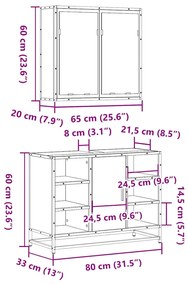 2 pcs conjunto móveis WC derivados de madeira sonoma cinza