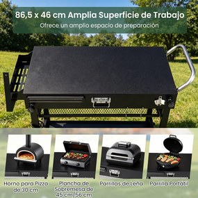 Carrinho Auxiliar para Churrasco, 109 x 46 x 86,5 cm, Dobrável, Preto