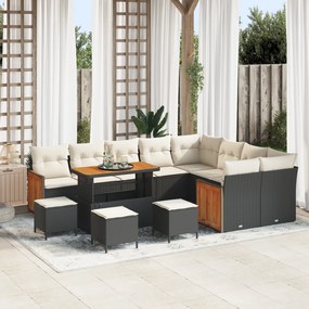Conjunto de Sofá de Jardim vidaXL 13 Peças com Almofadas Rattan Polipropileno Preto Acácia