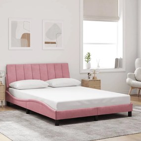 vidaXL Estrutura de cama c/ cabeceira 140x190 cm veludo rosa