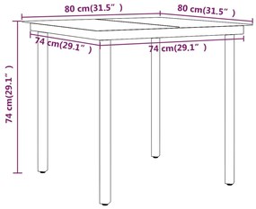 3 pcs conjunto de jantar para jardim com almofadões castanho